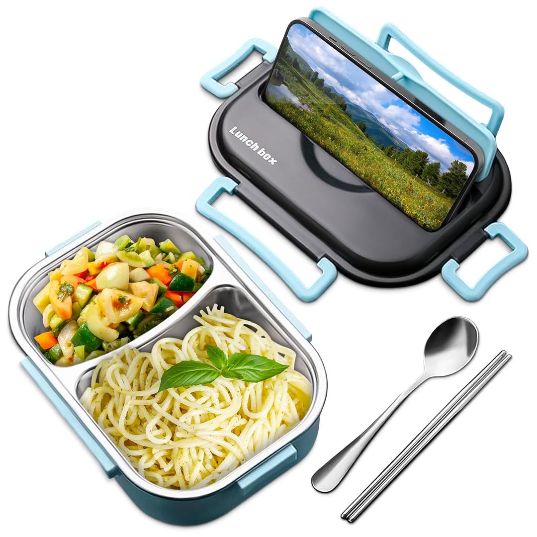 Tiffin Lunch Box  Insulated Lunch Containers with 48.5-Oz Capacity, Stainless Steel & Plastic, 2 Compartments  Insulated Bento Box for Office, Picnic & Daily Meals, Spoon & Chopsticks Included
