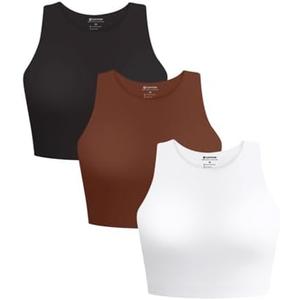 Cyanstyle Women's 3 Piece Tank Tops Sleeveless Halter Neck Raceback Double Lined Basic Tank Crop Tops, Size M