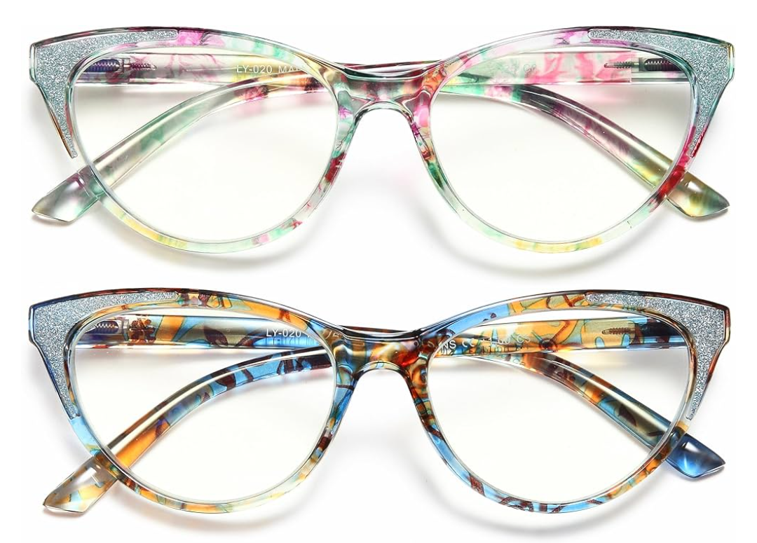 Cat Eye Reading Glasses for Women, Eyeglasses, Blue Light Readers for Women, Computer Eye Glasses, Cheaters, Stylish Glitter Frame for All Face Shapes, 3.5