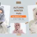 Women's 4 in1 Faux Fur Hooded Beanie Hat Scarf Gloves Set Thick Bear Ear Beanies Cap Soft Knit Hats (XL)