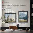 16x20 Picture Frame, Black Solid Wood, 2 Pack, Wall Hanging for Art