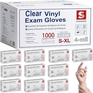 Schneider Clear Vinyl Exam Gloves, 4-mil, XL 1000-ct Case, Latex-Free, Disposable Gloves, Medical Gloves, Cleaning Gloves, Food Prep Gloves, Food Safe Rubber Gloves, Powder-Free, Non-Sterile