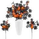 6 PCS Halloween Decorations, 19.5 Inch Artificial Flower Stems Halloween Branches with Eucalyptus Pumpkins Leaf Ghost&Bat Accents, Festive Ornaments and Picks, Holidy Black Table Centerpieces Decor