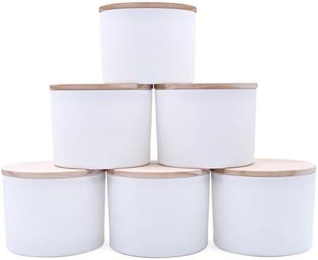 SHOWIN 18 OZ Thick Candle Jars for Making Candles 6 Pcs, Empty Jars with Wood Lids for Candle Making, Sample Container,Matte White