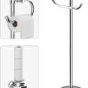 BESy Toilet Paper Holder Free Standing Bathroom Toilet Tissue Holder Stand for Floor Toilet Paper Roll Holder with Storage Hardware Accessories Rack Hand Towel Bar Polished Chrome Stainless Steel