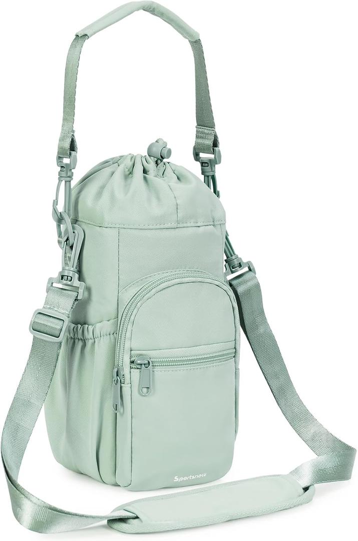 sportsnew Water Bottle Holder with Strap 32oz 40oz Insulated Water Bottle Carrier Sling Bag with Phone Pocket Crossbody (Sage Green)
