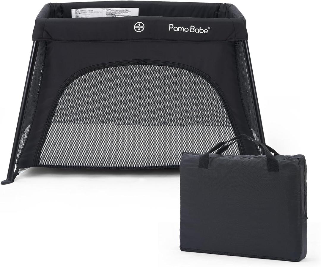 Pamo Babe Travel Crib - Lightweight Baby Playard with Zip Door, Carry Bag for Airplane - Easy to Carry