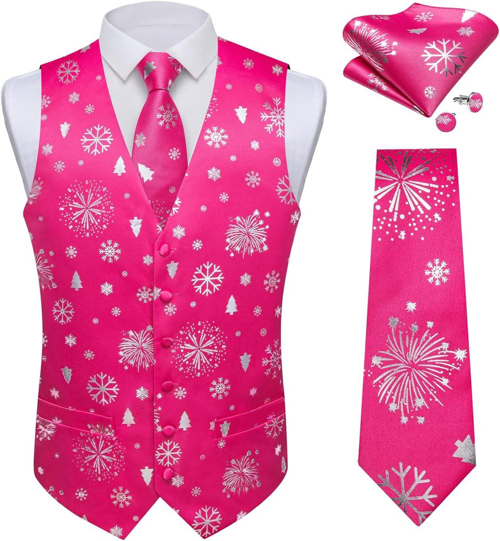 2 x DiBanGu Mens Christmas Suit Vest and Tie Set for Men Waistcoats and Necktie Pocket Square Set for Prom Party S-3XL (XX-Large)