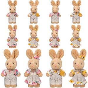 Skylety 12 Pcs Mini Easter Bunny Stuffed Animal Bulk Adopt a Bunny Party Favor Small Couple Rabbit Plushie Burlap Floral Decor Cute Soft Rabbit Plush for Easter Basket Party Favor, 4 Inch(Vivid Style)