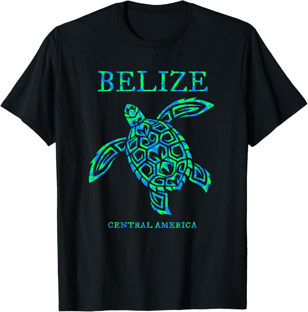 Belize Sea Turtle Retro Boys Girls Womens Vacation Souvenir T-Shirt (Black, XL)