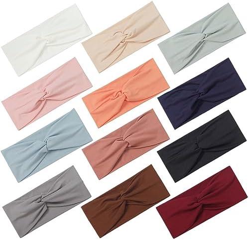 Panleding 12 Pcs Stretchy Headbands for Women, Absorbed Sport Headband Soft Twist Knotted Headbands for Daily Life Yoga