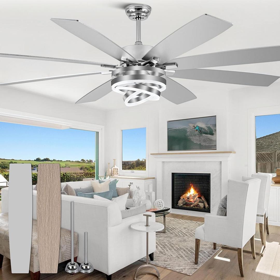 72 Inch Ceiling Fans with Lights, Large Modern Ceiling Fan with Remote Control for Living Room Kitchen, Dimmable, 6 Speed Reversible DC Motor, Dual Finish