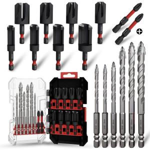 Wood Plug Cutter Drill Bit Set 16-Piece, Straight and Tapered Cutting Tools Includes Screwdriver Bits and Masonry Drill Bit Set, 1/4" Hex Shank for Woodworking with Storage Box