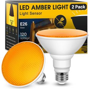 JandCase Bug Light Bulbs, Dusk to Dawn Bug Light Bulbs for Outside, 11W Yellow Bug Light Bulbs Outdoor, 100Watt Equivalent PAR30 Flood Light Bulbs for Porch Patio Courtyard, Non-Dimmable, 2 Pack