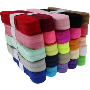PAMIR TONG 5/8'' Fold Over Elastic FOE Headband Baby Hair Bow Soft Fold Over Elastic Binding Webbing Tape Craft Sewing Assortment Color (50 Yards Mixed)