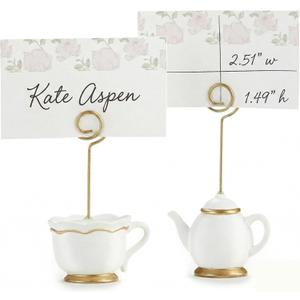 Kate Aspen, Place Card Holders, Tea Time Whimsy, Teapot and Teacup, Place Cards Included, Set of 6,Pink