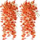 Artificial Fall Flowers for Outdoor, 4 Pcs Faux Pansy Fake Mums Plant Hanging Flowers Outdoor Fall Decor, UV Resistant No Fade Silk Flower for Front Door Porch Planter Patio Yard Garden(Orange)