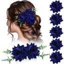 Geyoga Flower Hair Clip Set, 6 Pcs Rose Hair Accessories for Women Girls Wedding Dancing Party (Navy Blue)