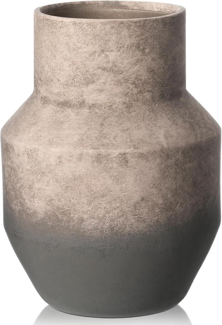 Large Ceramic Round Vase 13 Inch Rustic Ceramic Flower Vase Brown Large Terracotta for Living Room Decor Floor Home Decor Accents, Vintage Pottery