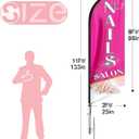 Nails Salon Feather Flag Sign, Pink, 11FT, Swooper Flag Pole Kit & Ground Stake
