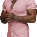 JMIERR Men's Muscle Fit High Stretch Wrinkle-Free Button Down Dress Shirts Summer Casual Short Sleeve Shirt (Pink, S)