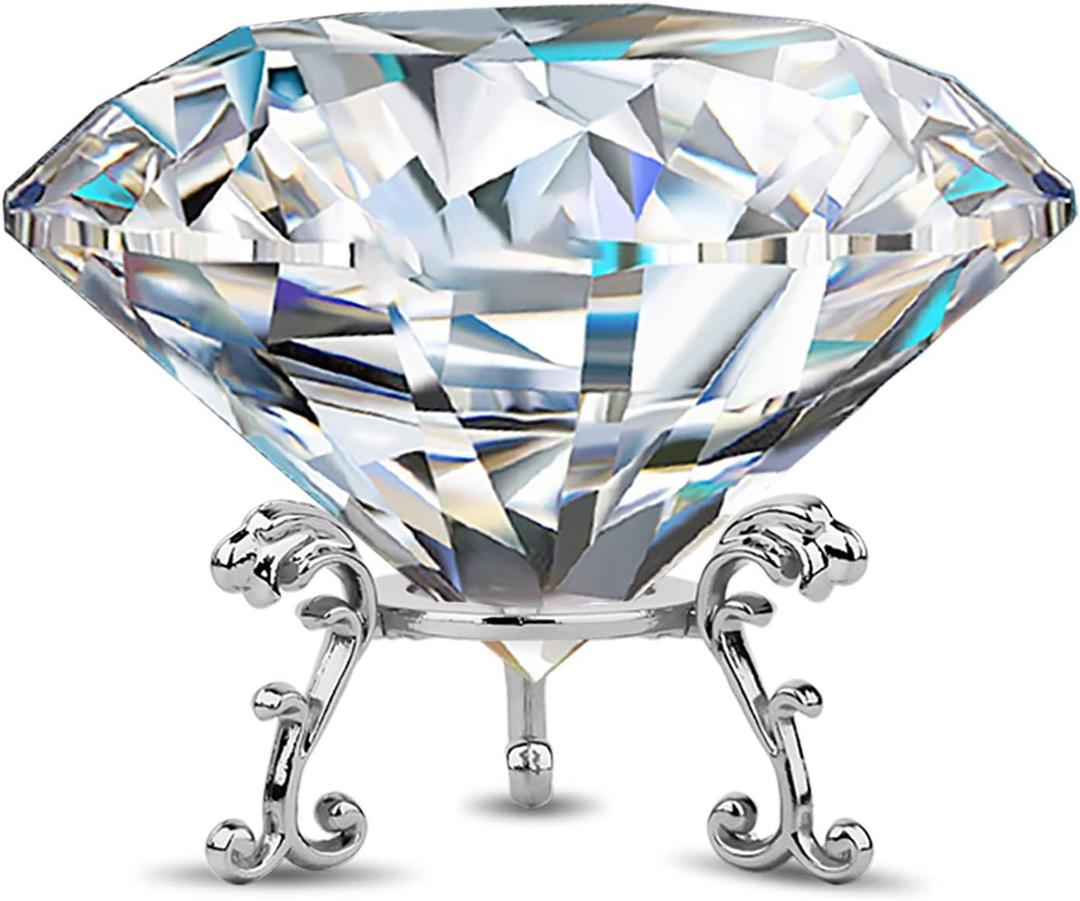 Large Crystal Diamond Paperweight with Stand Jewels Wedding Decorations Centerpieces Home Decor 3.15 inch (Clear) (80 mm)