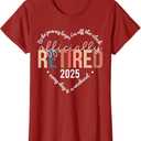 Officially Retired Heart Cute Retirement Gifts For Women T-Shirt, Red, L