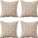Mindsoft 4 Pack 18" X 18" Christmas Pillow Covers Throw Pillow Cases Soft Plush Xmas Winter Christmas Tree Faux Fur Cushion Case for Chair Sofa Bedroom Living Room Home Decor (Beige)