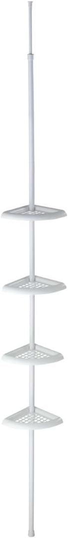 4 Tier Tension Pole Shower Caddy Plastic Corner Pole Adjustable Shelves 5-8ft White