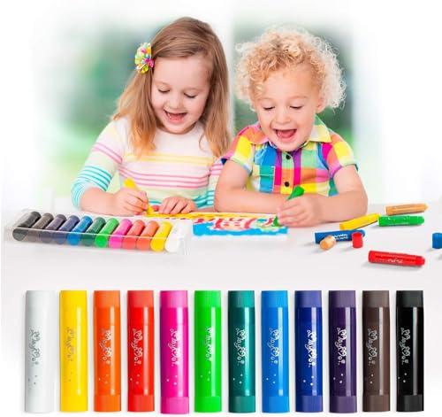 MayMoi Tempera Paint Sticks, Bright Colors Tempera Paint Sticks Quick Drying, Easy to Color and Washable Paint Crayons for Kids and Students (12 Colors)