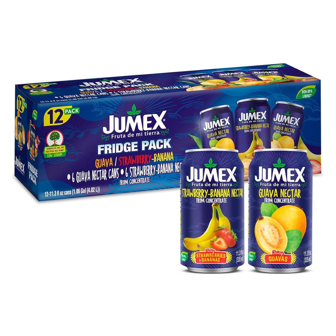Jumex Strawberry Banana & Guava Juice Nectar - Made with Fresh Fruit Puree - Tropical Fruit Juice Concentrate for Smoothie Mix, Cocktail Mixers, Kids Drinks & Beverages - 11.3oz, 12 Pack Canned Drinks (EXP 08/02/24)
