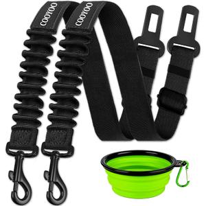 COOYOO Dog Seat Belt,3 Piece Set Retractable Dog Car Harness Adjustable Dog Seat Belt for Vehicle Nylon Pet Safety Seat Belts Heavy Duty & Elastic (Set 01-Black+Black)