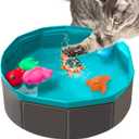 Cat Pool Toy, Water Toys for Cats, Best Cat Toys for Bored Indoor Cats, Hunting Toys for Indoor Catss, Portable Play Mat, Pet Swimming Pool for Self Play Enrichment (1pcs Pool + 6pcs Toy)