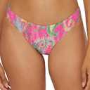 BECCA Women's Polynesia Shirred Hipster Bikini Bottom, Floral Print, Cheeky Coverage, Swimwear Separates L