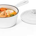 Homikit Small Cast Iron Pot, 2 Quart Enameled Cast Iron Sauce Pan with Lid, Heavy Duty Enamel Dutch Oven Kitchen Cookware for Making Pasta, Boiling Soup, Warming Milk, Nonstick & Oven Safe, White