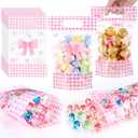 Fuutreo 50 Pcs Pink Bow Gift Bags Coquette Birthday Plastic Bag Resealable Bowknot Pouches with Handles for Wedding Bridal Shower Pink Bachelorette Party Candy Gift Wrap Supplies Decoration (Bow)