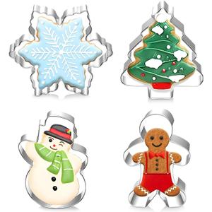 2 x Large Christmas Cookie Cutters, 4" Cookie Cutter Set with Christmas Tree, Gingerbread Man, Snowflake, Snowman, Decorating Tools for DIY Cookies