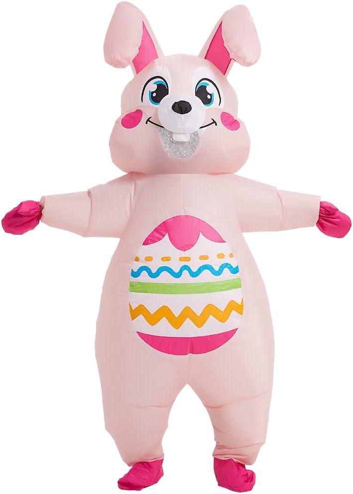 KOOY Easter Bunny Costume Adult Inflatable Rabbit Costume Pink Blow up Suit Full Body For Adult Men Women Holiday Party Cosplay Festival Celebration