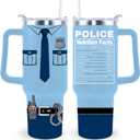 Police Tumbler Cup - 40 Oz Officer Mug With Lid, Straw and Handle - Police Appreciation Gift for Women & Men