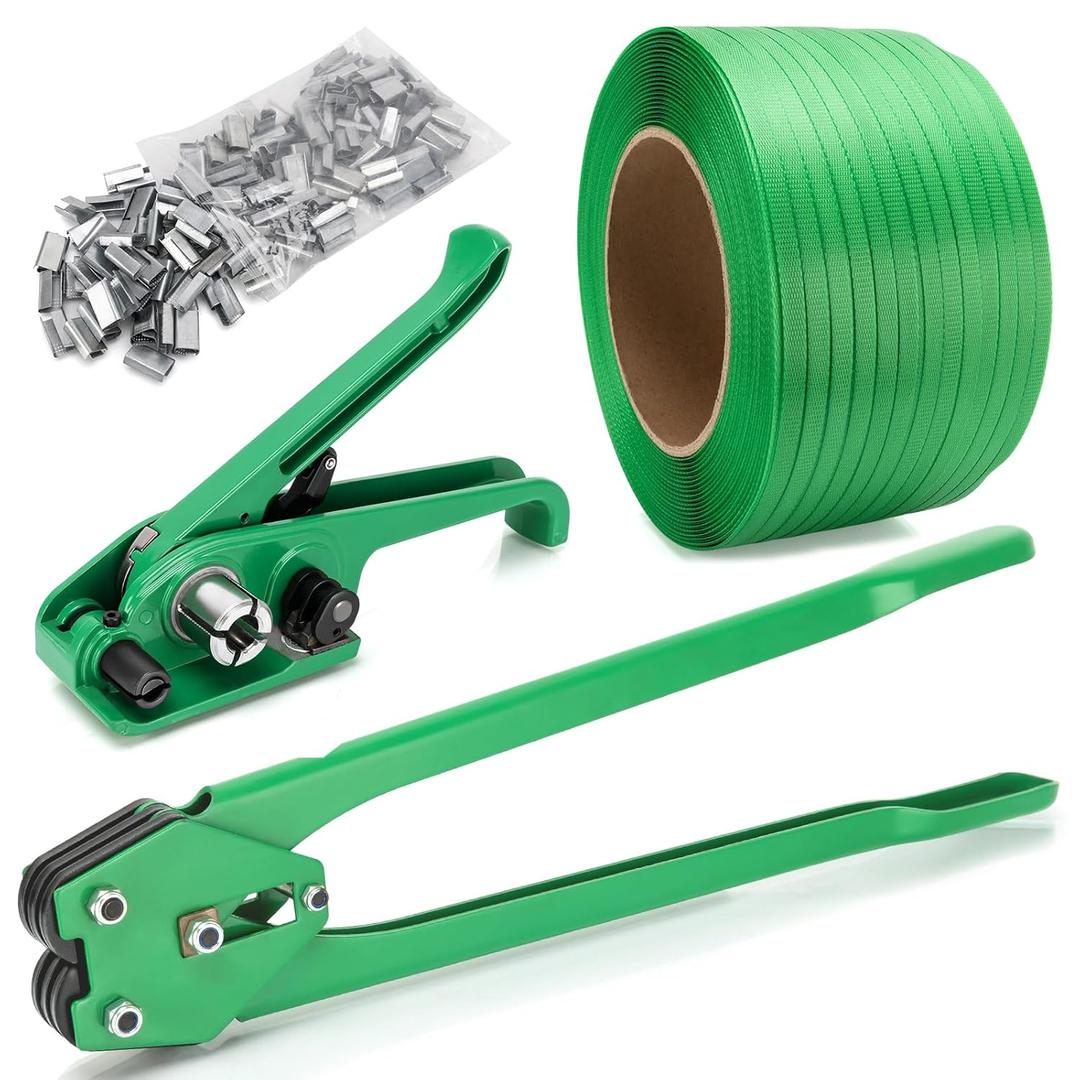 Banding Strapping Kit, Pallet Strapping Kit Include Poly Strapping Tensioner Tool, Banding Sealer Tool, 200 Metal Seals, 3200' x 1/2" (L x W) Packaging Strapping Banding for Packing Strapping