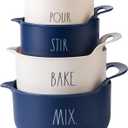 Rae Dunn Non-Slip Mixing Bowls - 4 Piece Nesting Plastic Mixing Bowl Set with Pour Spouts and Handles-Measurement Markings (Cream)