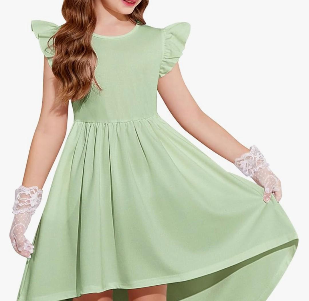 Girls Summer Dress Tween Flutter Sleeve High Low Formal Dresses for Wedding Party