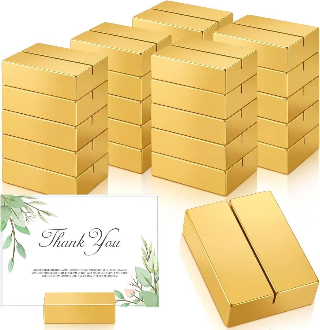 Maitys 25pcs Gold Table Number Holders Wooden Place Card Holders 1.97inch Square Wooden Menu Display Stands for Wedding Fall Thanksgiving Party Decoration, Restaurant Banquet Events