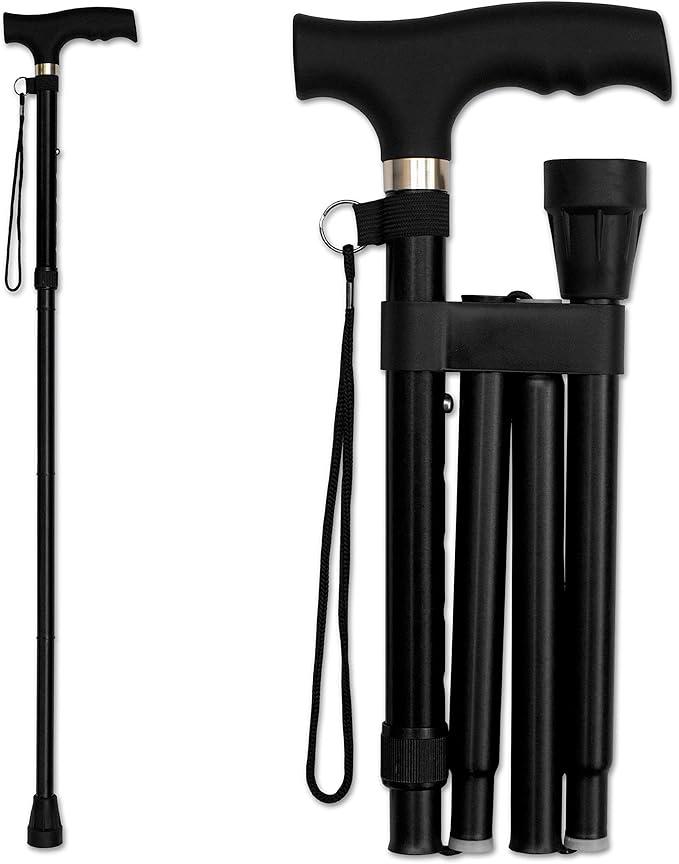 MS Folding Cane - Foldable Walking Cane with Adjustable Height - Collapsible and Lightweight - Soft Ergonomic Handle for Comfortable Grip - Portable Walking Stick for Mobility Aid
