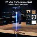 Laser Cutting and Engraving Machine, JL7 10W Laser Engraver, APP Supported, 0.01mm High Accuracy High Speed 400 * 400mm Size for Wood and Metal Leather Acrylic Glass Output Wattage: 10000mW