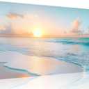 TutuBeer Beach Pictures Wall Art Beach Canvas Wall Art White Ocean at Sunrise Print on Canvas Seascape Paintings Coastal Picture Framed Artwork for Bathroom Living Room Office Home Decor 16" x 32"
