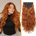 BARSDAR Copper Clip in Hair Extensions - 20 Inch 6PCs Full Head Beach Wavy Clip in Hair Extensions for Women - Voluminous Thick Soft Synthetic Hairpieces Daily Party Halloween- Cowboy Ginger Copper