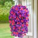 Livole 2Pcs Bougainvillea Artificial Flowers for Outdoors, Realistic UV Resistant Faux Outdoor Plants Flowers, Silk Hanging Fake Flowers for Outside Home Porch Patio Balcony Garden Decor Red Purple