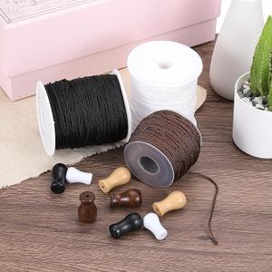 uxcell Braided Lift Shade Cord, 1.8 mm 55 Yards/Roll Nylon Cord String with 4Pcs Wood Blind Pull Cord Knobs for Roman Blind Shade Rollers Repair Curtain Craft DIY (Brown)