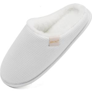 ONCAI Women's House Slippers, Cushion Memory Foam Waffle Upper Home Comfortable Warm Winter Cozy Soft Lightweight Indoor Best House Shoes Non-slip Rubber Sole US Size 5-11 (White)